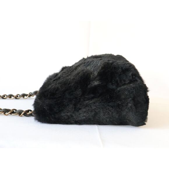 Chanel Rabbit Fur Bag CC Shoulder Chain Coco Mark Vintage Black Soft Rare Auth - Picture 5 of 16